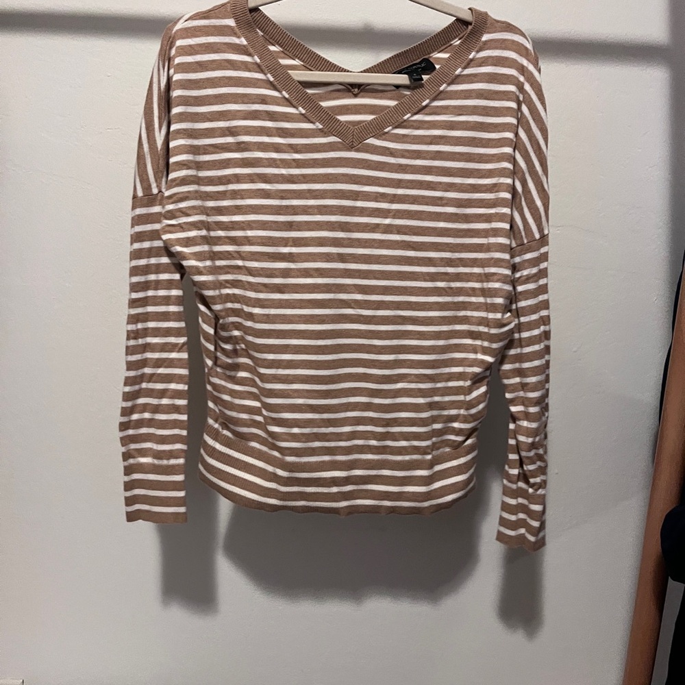 Banana Republic Brown and White Striped Long Sleeve Top, Lightweight Sweater
